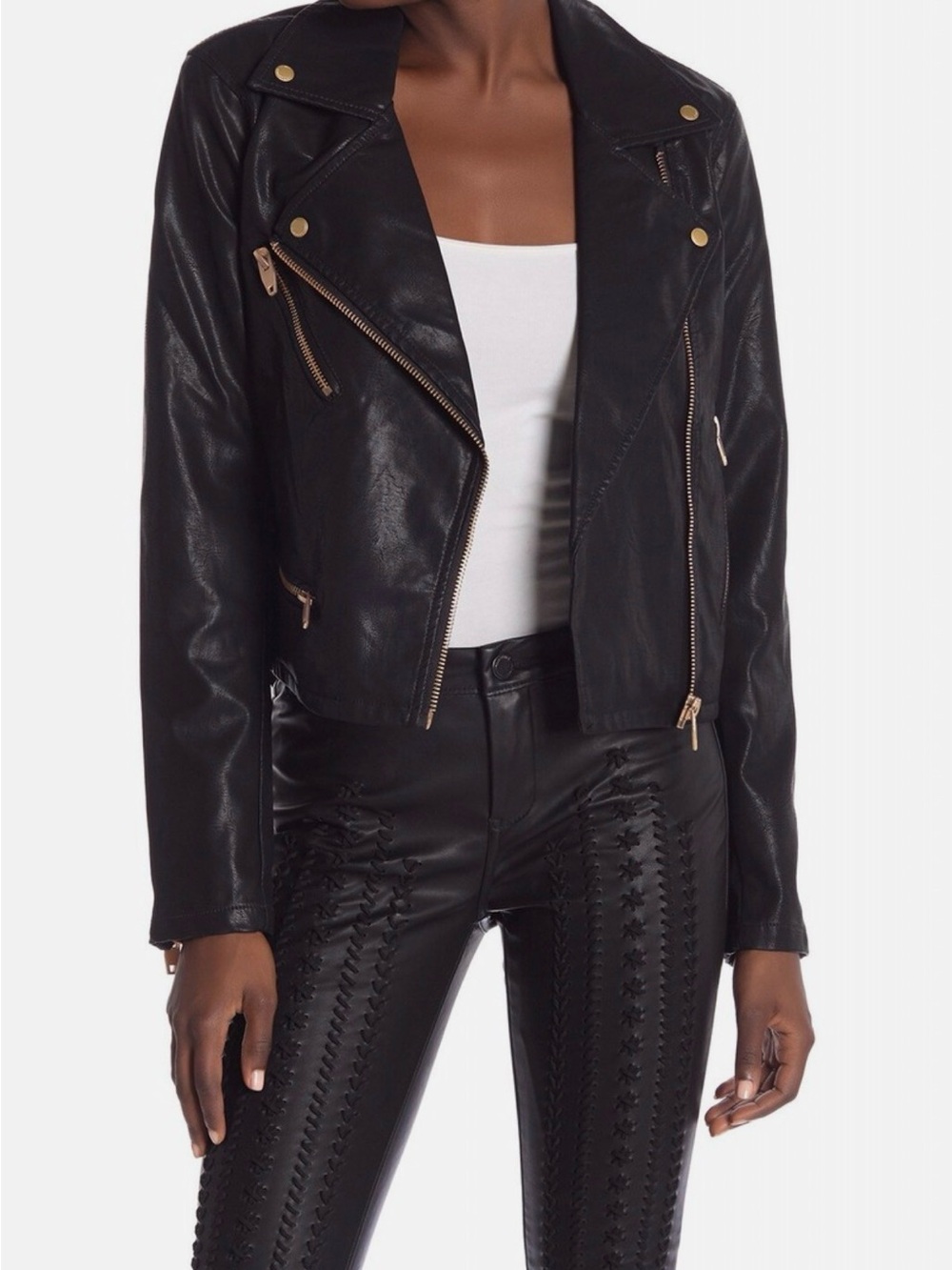 Women’s BLANKNYC Denim Faux Leather Moto Jacket - Black / Gold